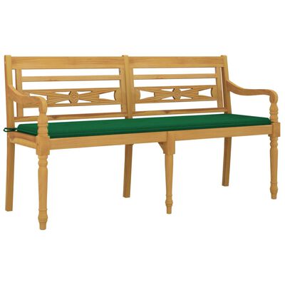 vidaXL Batavia Bench with Green Cushion 150 cm Solid Wood Teak