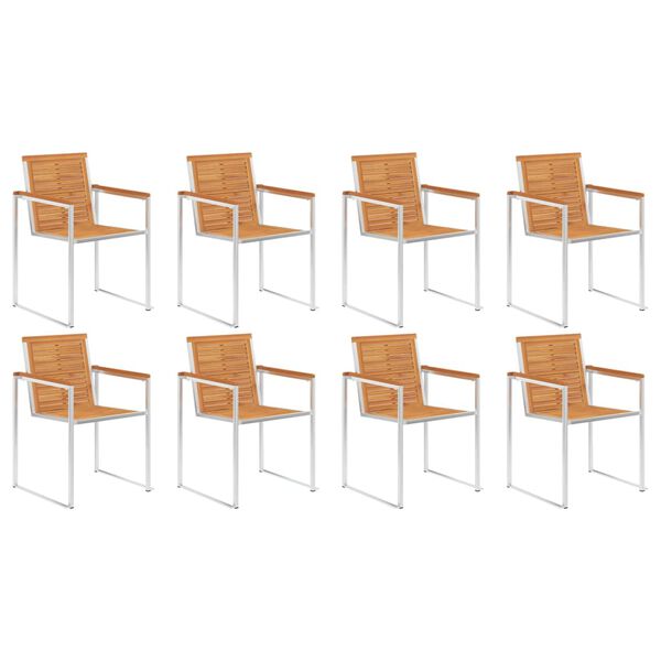 vidaXL Garden Chairs 8 pcs Solid Acacia Wood and Stainless Steel