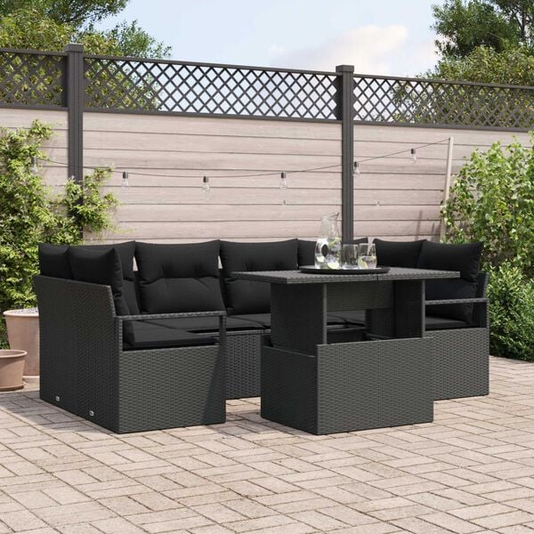 vidaXL Garden Sofa Set with Storage 7 pcs Black Poly rattan