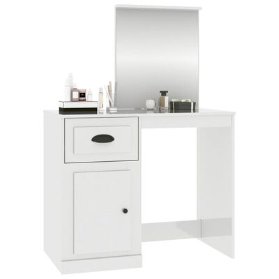 vidaXL Dressing Table with Mirror High Gloss White 90x50x132.5 cm Engineered Wood