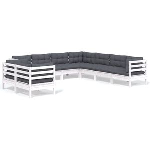 vidaXL 9 Piece Garden Lounge Set with Cushions White Solid Pinewood