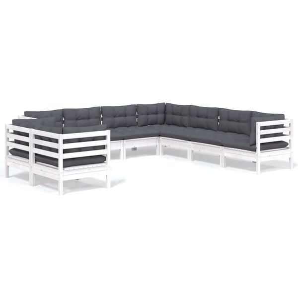vidaXL 9 Piece Garden Lounge Set with Cushions White Solid Pinewood
