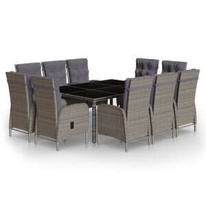 vidaXL 11 Piece Garden Dining Set Poly Rattan Grey
