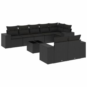 vidaXL 9 Piece Garden Sofa Set with Cushions Black Poly Rattan