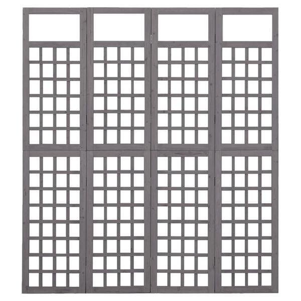 vidaXL 4-Panel Room Divider/Trellis Solid Fir Wood Grey 161x180 cm