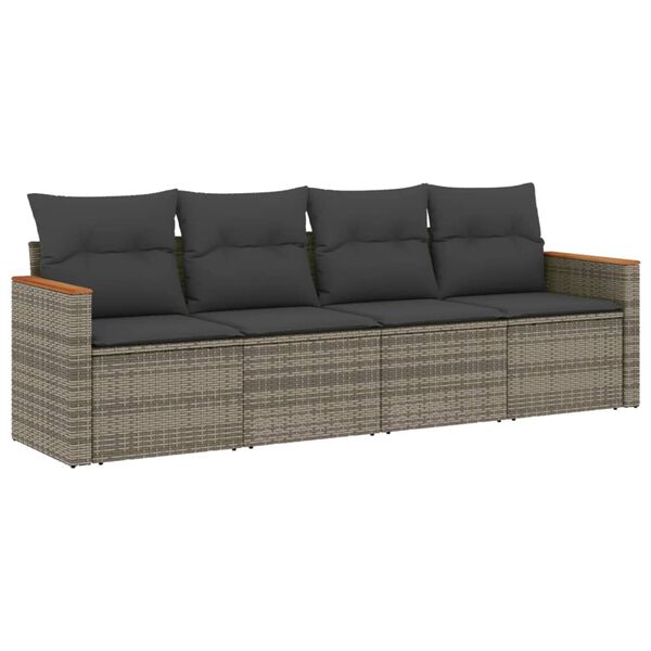 vidaXL 4 Piece Garden Sofa Set with Cushions Grey Poly Rattan