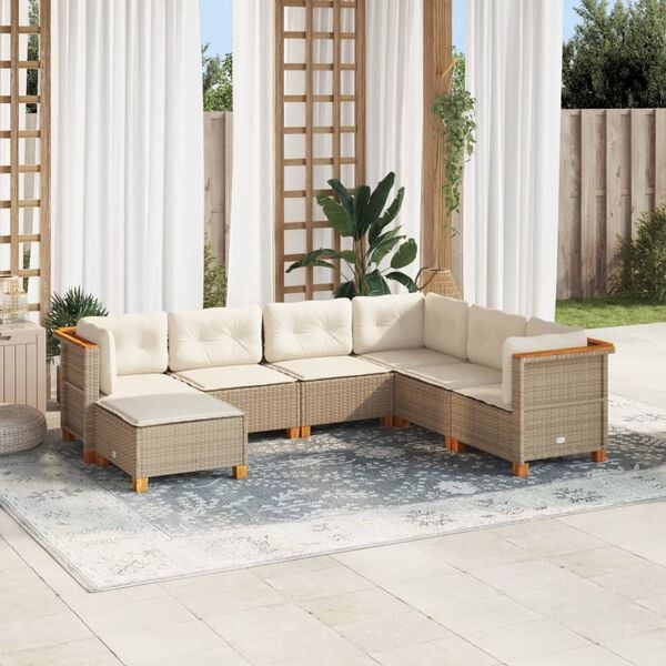 vidaXL 7 Piece Garden Sofa Set with Cushions Beige Poly Rattan
