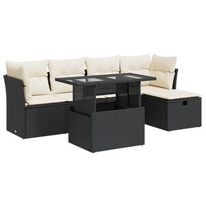 vidaXL 6 Piece Garden Sofa Set with Cushions Black Poly Rattan