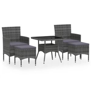 vidaXL 5 Piece Garden Dining Set Poly Rattan and Tempered Glass Grey