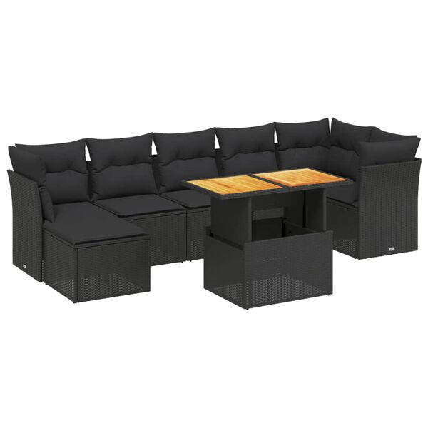 vidaXL 8 Piece Garden Sofa Set with Cushions Black Poly Rattan