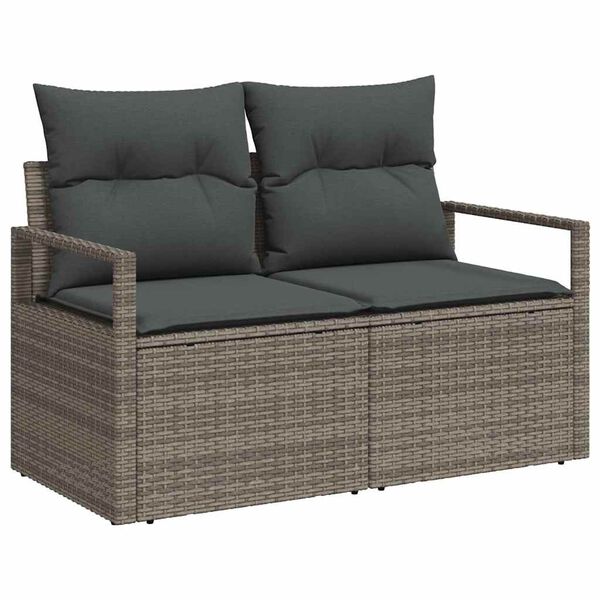vidaXL Garden Sofa Set with Cushion 9 pcs Grey Poly rattan