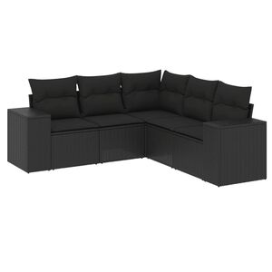 vidaXL 5 Piece Garden Sofa Set with Cushions Black Poly Rattan