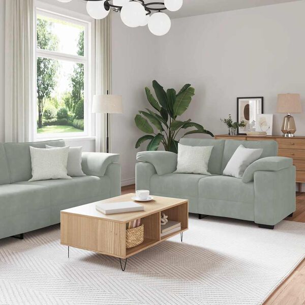 vidaXL 2 Piece Sofa Set with Cushions Light Grey Velvet