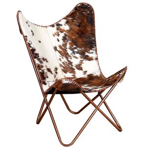 vidaXL Butterfly Chair Brown and White Real Cowhide Leather