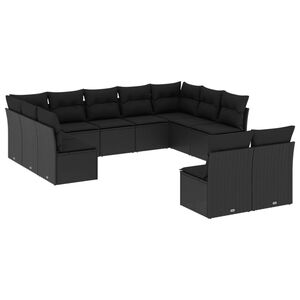 vidaXL 11 Piece Garden Sofa Set with Cushions Black Poly Rattan