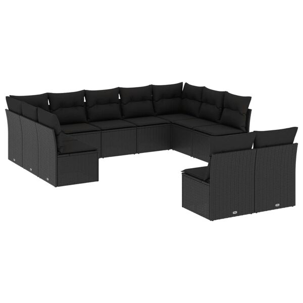 vidaXL 11 Piece Garden Sofa Set with Cushions Black Poly Rattan