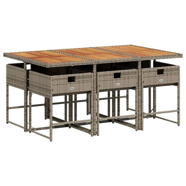 vidaXL 7 Piece Garden Dining Set with Cushions Grey Poly Rattan