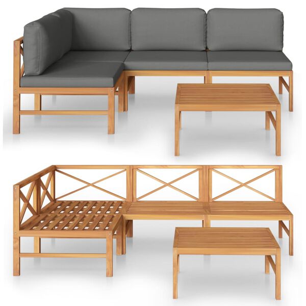 vidaXL 5 Piece Garden Lounge Set with Grey Cushions Solid Teak Wood