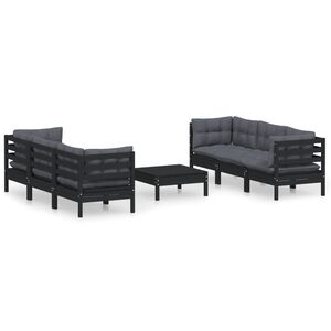 vidaXL 7 Piece Garden Lounge Set with Anthracite Cushions Pinewood