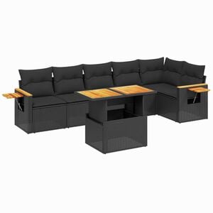 vidaXL 7 Piece Garden Sofa Set with Cushions Black Poly Rattan