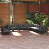 vidaXL 11 Piece Garden Lounge Set with Cushions Black Solid Pinewood
