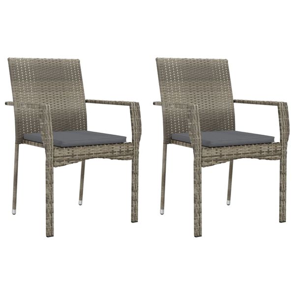 vidaXL 3 Piece Garden Dining Set with Cushions Black and Grey Poly Rattan