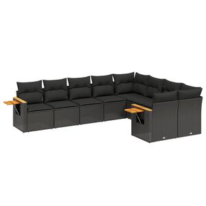vidaXL 9 Piece Garden Sofa Set with Cushions Black Poly Rattan
