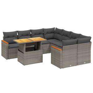 vidaXL 9 Piece Garden Sofa Set with Cushions Grey Poly Rattan