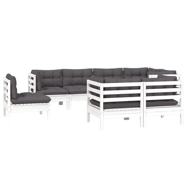 vidaXL 8 Piece Garden Lounge Set with Cushions White Solid Pinewood