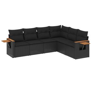 vidaXL 6 Piece Garden Sofa Set with Cushions Black Poly Rattan