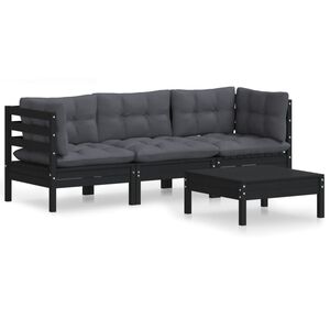 vidaXL 4 Piece Garden Lounge Set with Anthracite Cushions Pinewood
