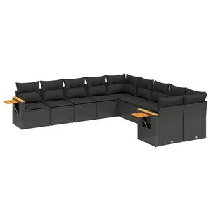 vidaXL 10 Piece Garden Sofa Set with Cushions Black Poly Rattan