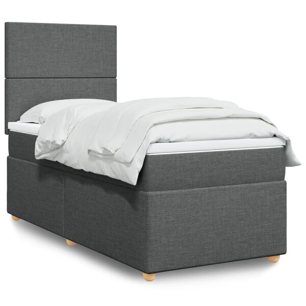 vidaXL Box Spring Bed with Mattress Dark Grey King Single Fabric