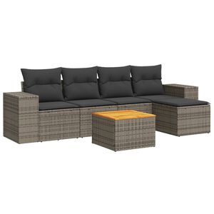 vidaXL 6 Piece Garden Sofa Set with Cushions Grey Poly Rattan