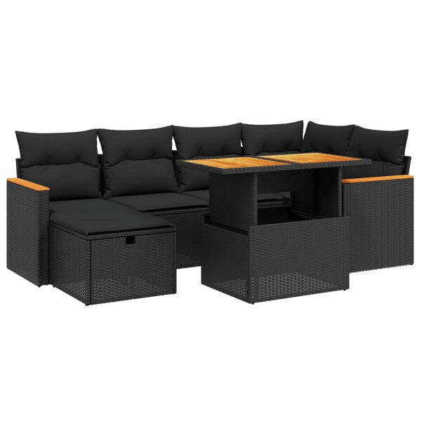 vidaXL 7 Piece Garden Sofa Set with Cushions Black Poly Rattan