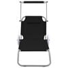 vidaXL Folding Sun Lounger with Canopy and Wheels Steel Black
