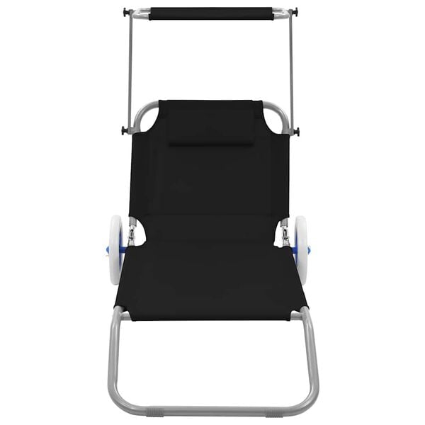 vidaXL Folding Sun Lounger with Canopy and Wheels Steel Black