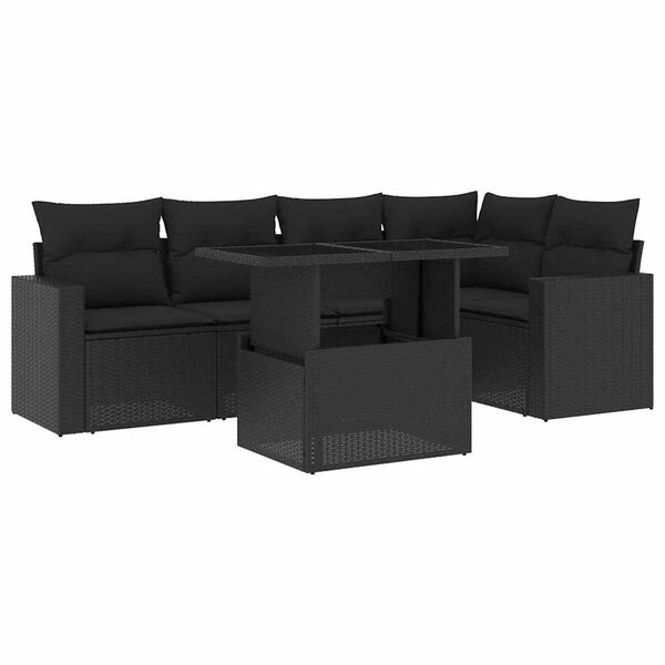 vidaXL 6 Piece Garden Sofa Set with Cushions Black Poly Rattan