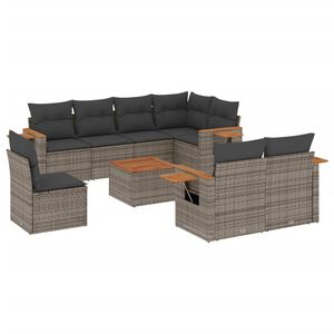 vidaXL 9 Piece Garden Sofa Set with Cushions Grey Poly Rattan