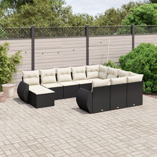 vidaXL 11 Piece Garden Sofa Set with Cushions Black Poly Rattan