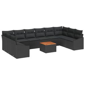 vidaXL Garden Sofa Set with Cushion 11 pcs Black Poly Rattan