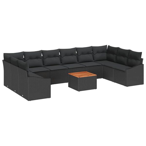 vidaXL Garden Sofa Set with Cushion 11 pcs Black Poly Rattan