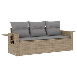 vidaXL 3 Piece Garden Sofa Set with Cushions Beige Poly Rattan