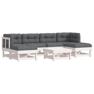 vidaXL 7 Piece Garden Lounge Set with Cushions White Solid Wood