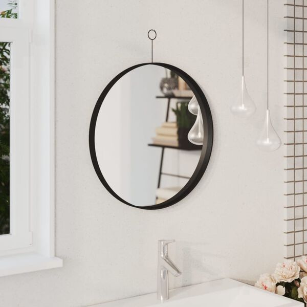 vidaXL Hanging Mirror with Hook Black 50 cm