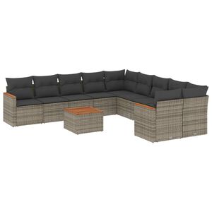 vidaXL 11 Piece Garden Sofa Set with Cushions Grey Poly Rattan