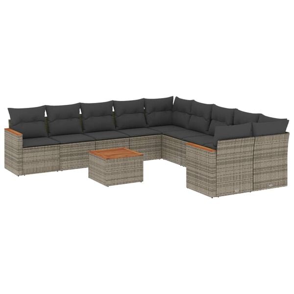 vidaXL 11 Piece Garden Sofa Set with Cushions Grey Poly Rattan