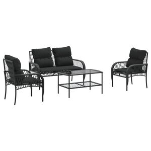 vidaXL 4 Piece Garden Sofa Set with Cushions Black Poly Rattan