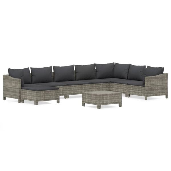 vidaXL 9 Piece Garden Lounge Set with Cushions Grey Poly Rattan