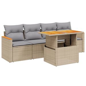 vidaXL 5 Piece Garden Sofa Set with Cushions Beige Poly Rattan